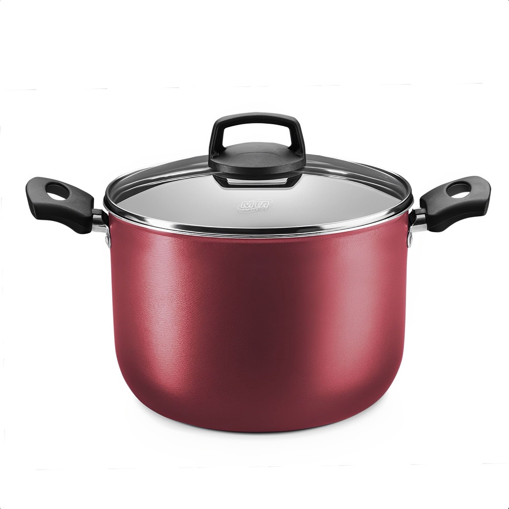 Panela Caldeirão 5,5L Com Tampa de Vidro Alumínio Com Revestimento Antiaderente Vermelho Cereja N22 MTA - 8970 em Oferta na Shopee