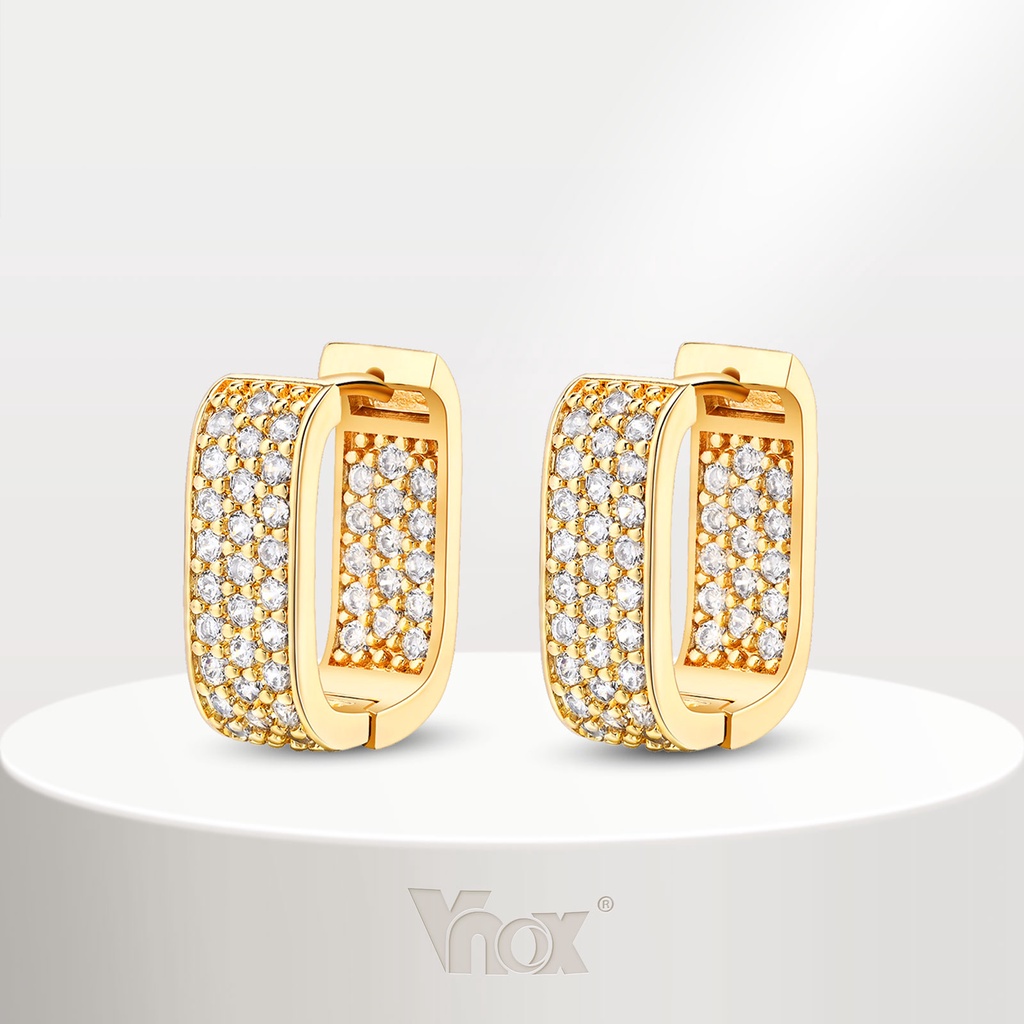 Brincos Vnox 18K Gold Cubic Zirconia Hoop Para Mulheres Homens , Hipoalergênicos Brilhantes Em Forma De U Jóias