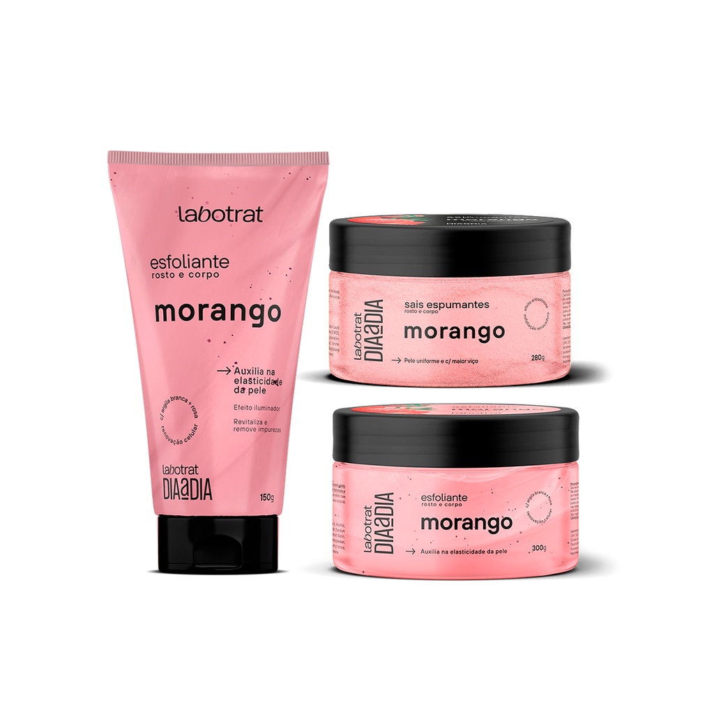 Labotrat Kit 3un - 1un Esfoliante 150g + 1un Esfoliante 300g + 1un Sais Espumantes 280g - Morango