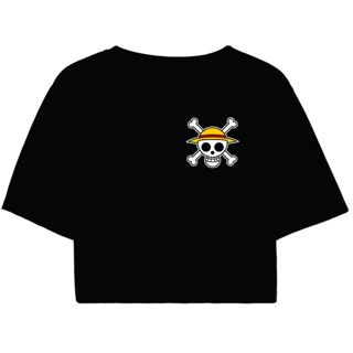 Cropped Feminino Preto Tumblr blogueira One Piece Bandeira Pirata Pequeno feminina manga curta