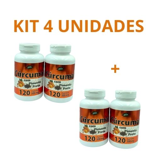 4x cúrcuma com pimenta preta 100% natural 120 capsulas de 500mg