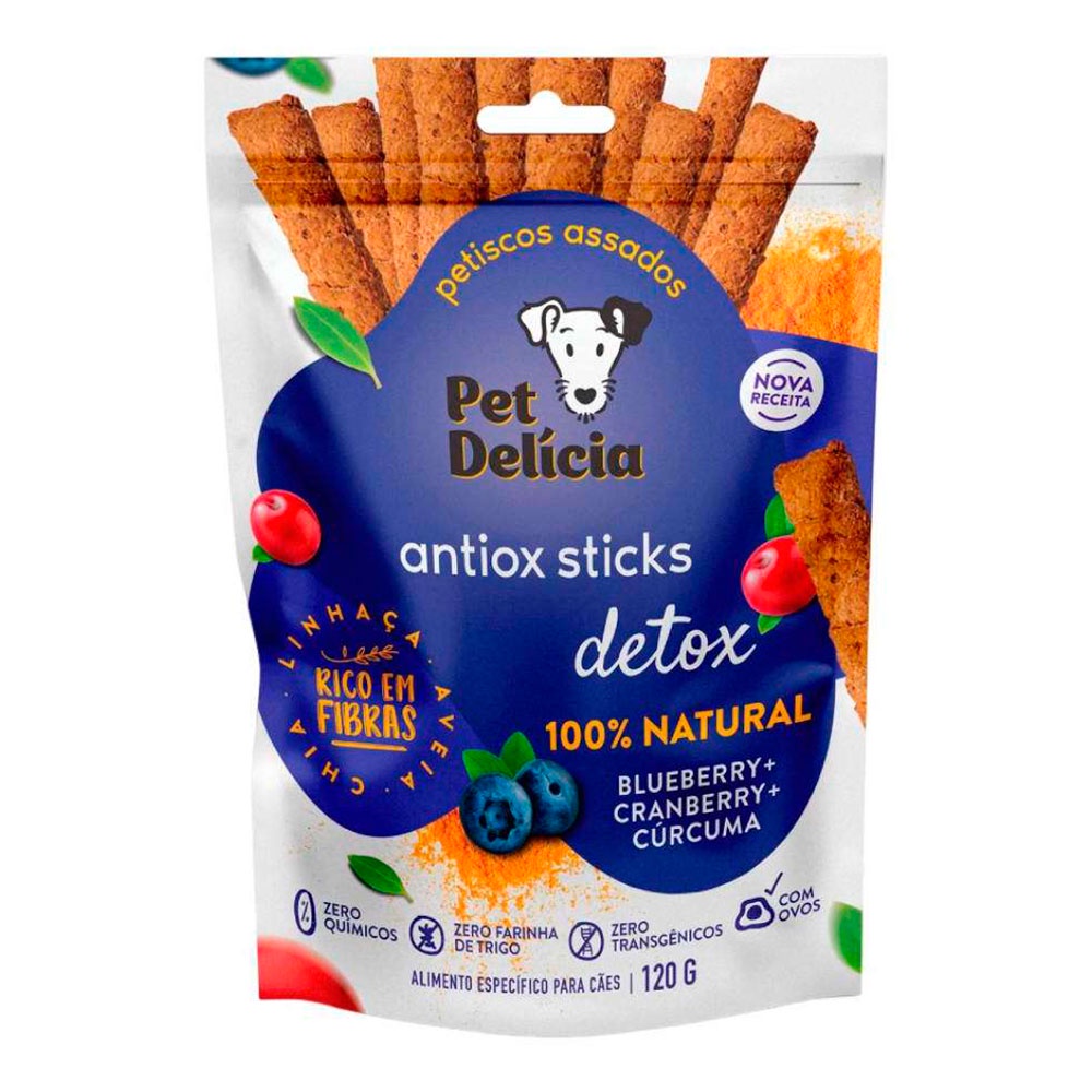 Petisco Natural Para Cães Antiox Detox Pet Delícia Blueberry, Cranberry e Cúrcuma 120g