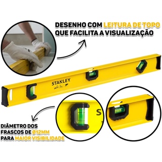 Nível de Alumínio Profissional 3 Bolhas 60cm Régua de Prumo Para Pedreiro Carpintaria Medição Stanley em Oferta na Shopee