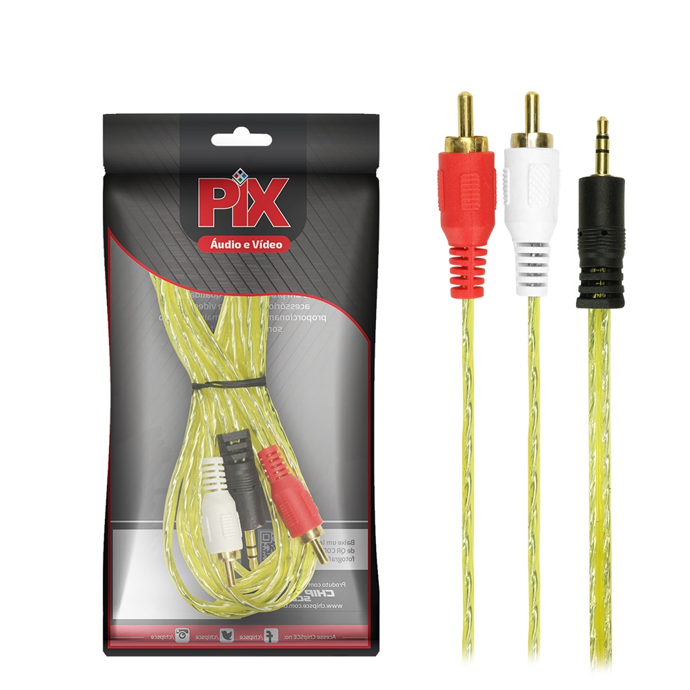 Cabo Áudio Auxiliar P2 x RCA Carro Som Fone Smartphone 2 Mts