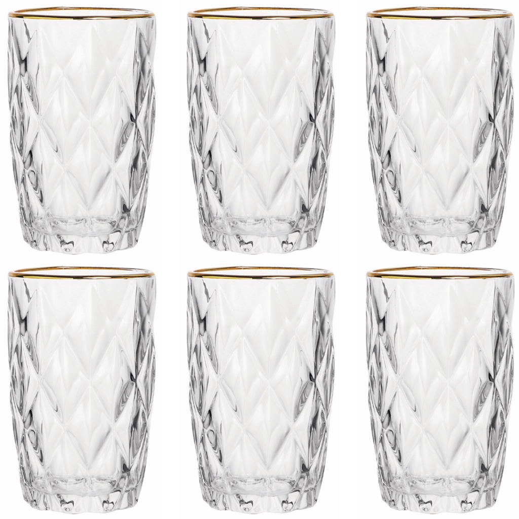 Jogo De 6 Copos Altos Borda Dourada 340ml Diamond Class Home