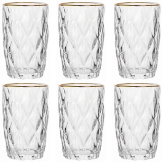 Jogo De 6 Copos Altos Borda Dourada 340ml Diamond Class Home