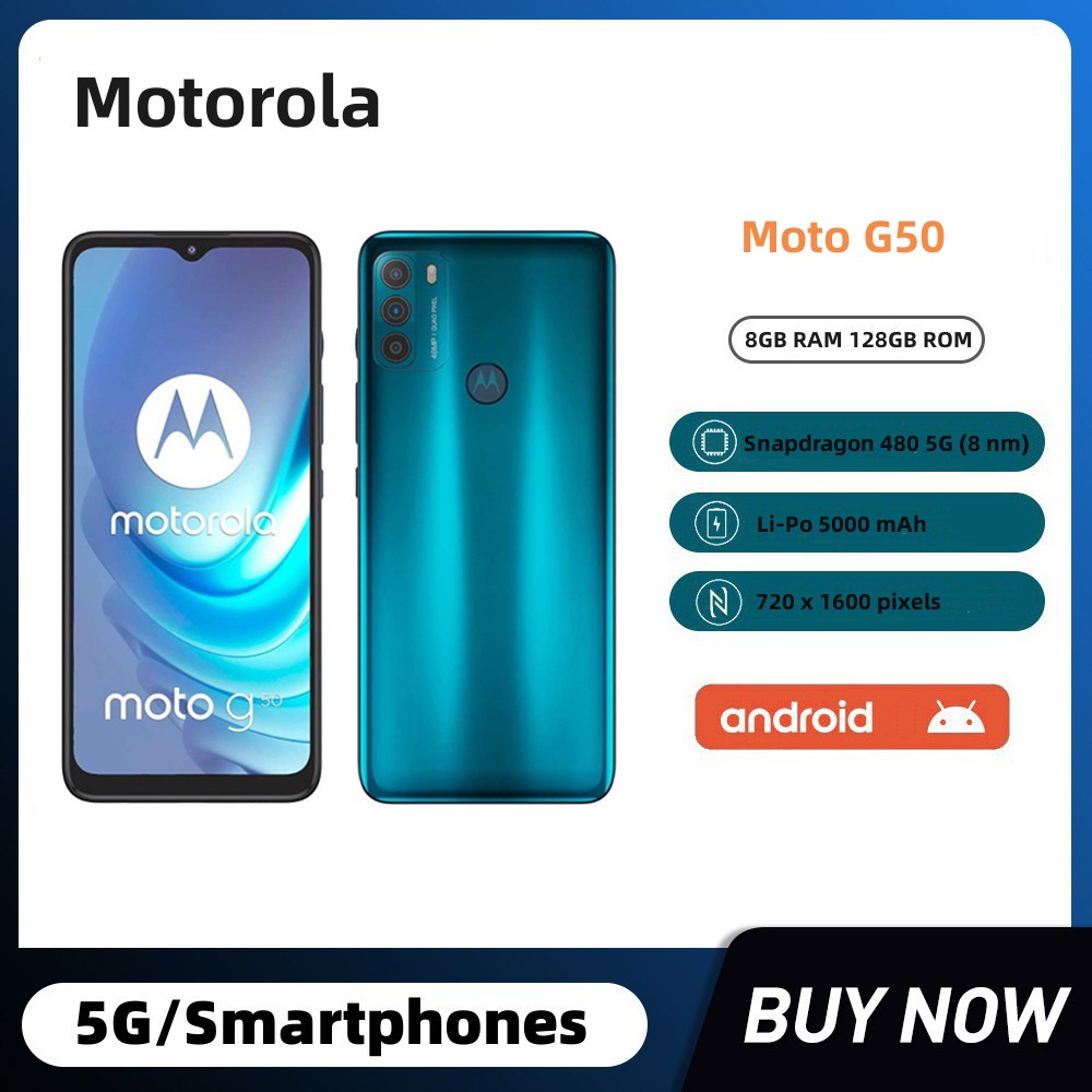 Motorola Moto G50 5G 6,5 Polegadas 4GB RAM 128GB/64GB ROM 48MP Triple Camera Fingerprint Android Desbloqueado Smartphone Com Cartão Duplo De Celular Usado 98 % Novo