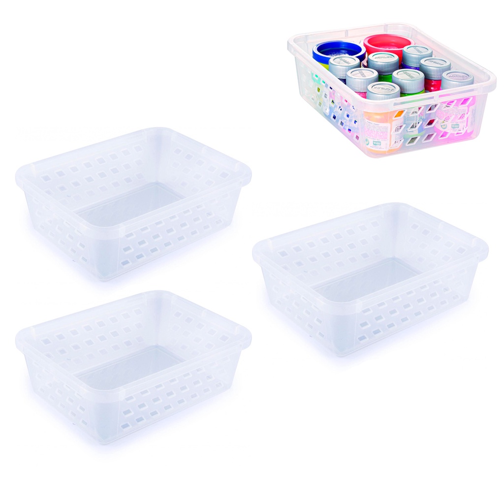 3 Cestinhas Organização Transparente Plástico armário guarda roupa infantil cozinha lavanderia banheiro porta chá mesa