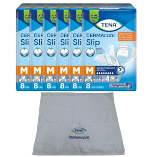 Kit 6 Fraldas Geriátricas Tena Dermacare Slip Ultra M com 8un + Toalha Dermcare Tena