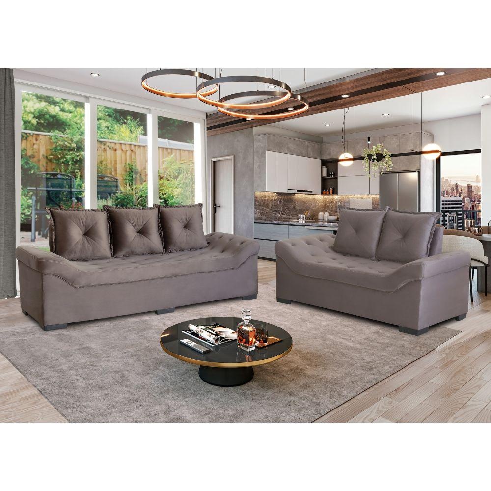 Conjunto de Sofá 3x2 Lugares Italia Design Estofados Cinza em Oferta na Shopee