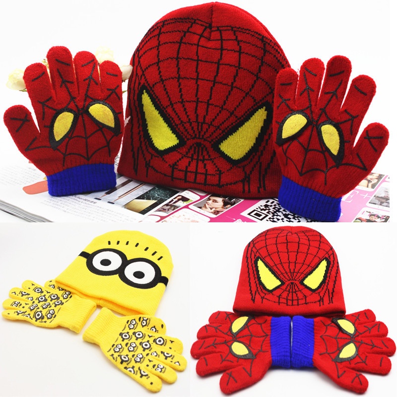 Boné De Feijão Frio Infantil + Luva Homem Aranha Meninos