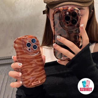 Impressão Leopardo De Borda Ondulada Capa Macia À Prova De Choque Para iPhone 15 14 13 12 11 Pro Max Anti-Queda Com Lente De Proteção Total De Silicone Transparente Telefone
