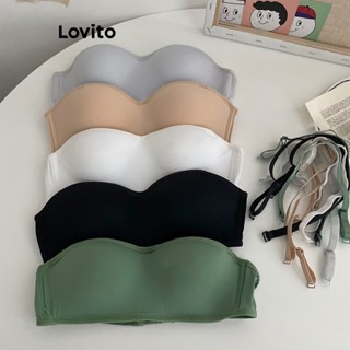 Lovito Casual Bralette Feminino Liso Básico Push Up LNA24199 (Damasco/Cinza/Branco/Verde/Preto)