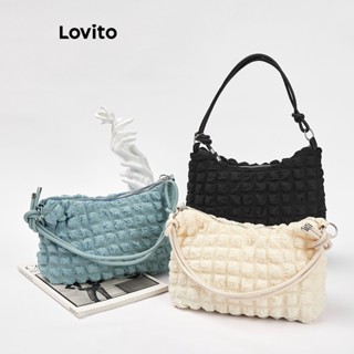 Lovito Casual Bolsa Feminina Lisa Básica L66AD045 (Off White/Azul/Preta)