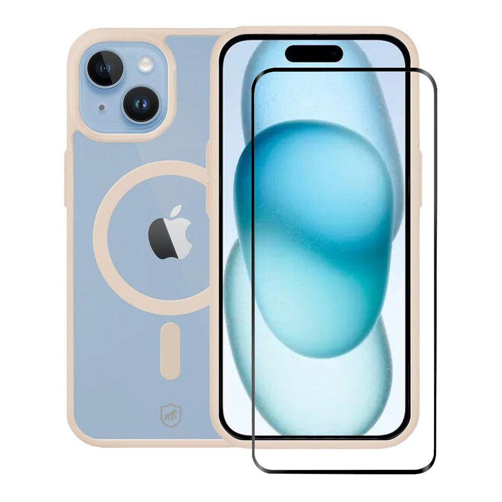 Kit Capa Magsafe Rosa e Pelicula Ultra Glass Preta para iPhone 15 - Gshield em Oferta na Shopee