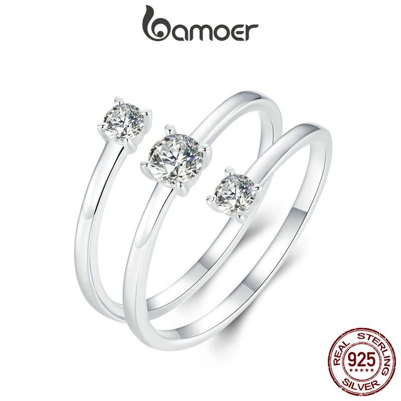 Bamoer 925 Sterling Sliver Ring Minimalista De Dupla Camada De Jóias De Moda Brilhantes Para Mulheres em Oferta na Shopee