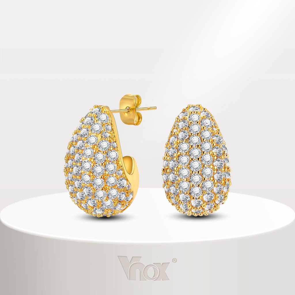 Brincos Vnox Zircon Cubic Water Drop Para Menina Feminina , 18K Ouro Brilhante Acessórios De Casamento Jóias - Fashion Accessories