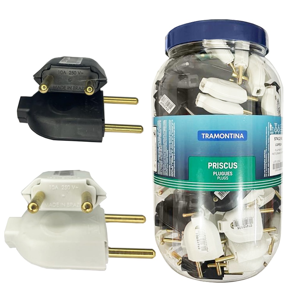 Jogo De Pino Macho 2P 10A 250V Pote 120 Unidades Na Cor Preto E Branco - Tramontina em Oferta na Shopee