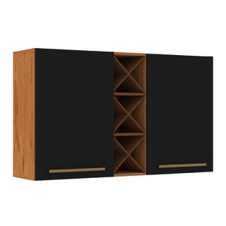 Armário Aéreo 2 Portas Com Garrafeiro Favorita Natura / Preto em Oferta na Shopee