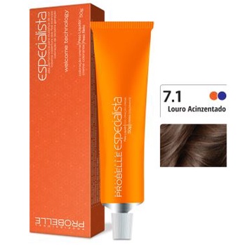 Coloração Especialista Probelle 7.1 Louro Médio Acizentado  50 G