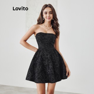 Lovito Vestido Casual Floral Flores Sem Manga Preto Y2K Para Mulheres L47AD043 (Preto)