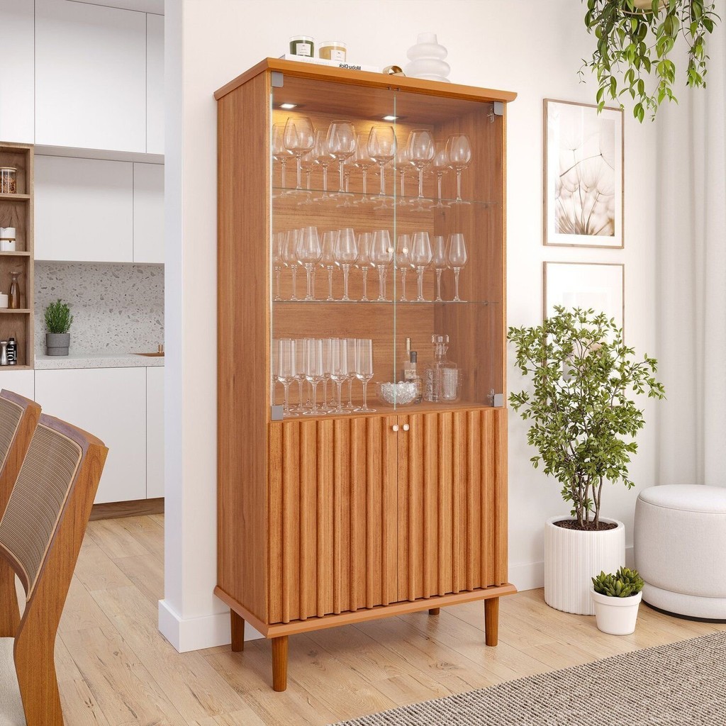 Cristaleira 2 Portas Vidro e LED MDF Cinamomo 85cm Luiza Cimol Cinamomo em Oferta na Shopee