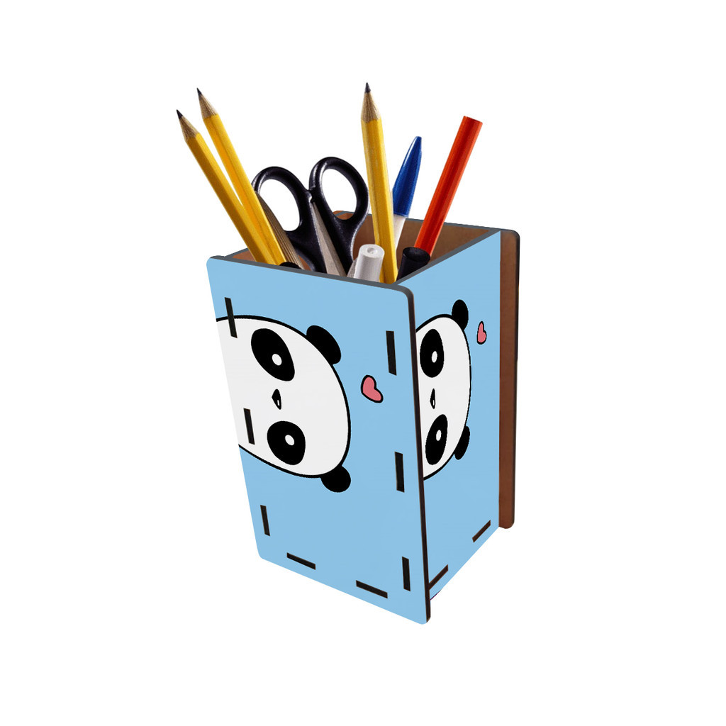 Porta Lápis e Canetas Panda Curioso Lado Azul