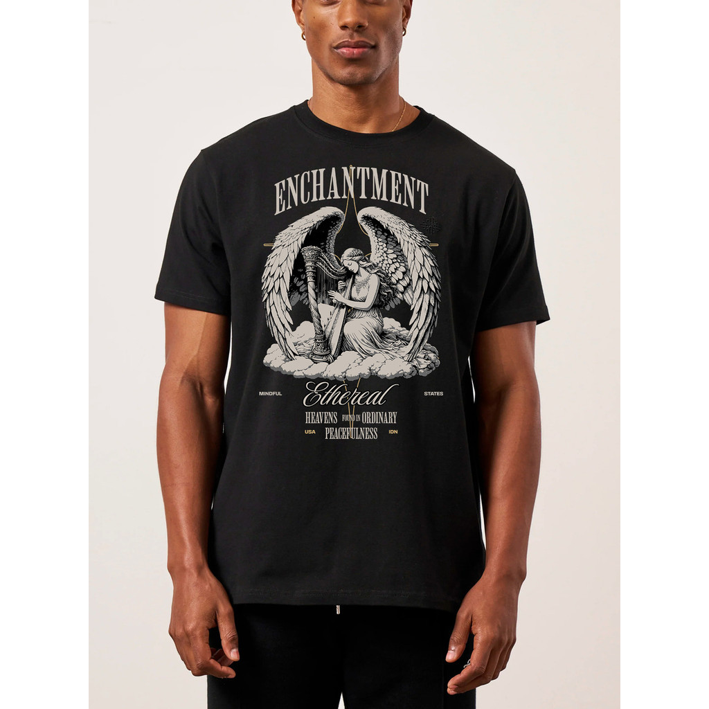 Camiseta Mascul 100% Algodão Estampada Anjo Arpa  Lançamento Blusa Camisa Casual Unissex Feminino Masculino 100% Algodão