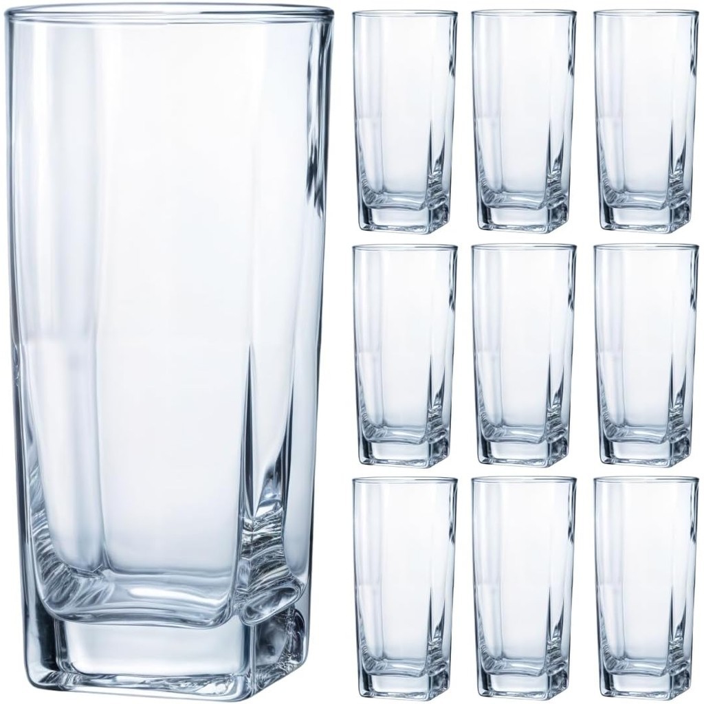 Jogo 6 Copos Quadrado Miami Vidro 320ml  Elegante Resistente Mesa Posta Bebidas e Festas