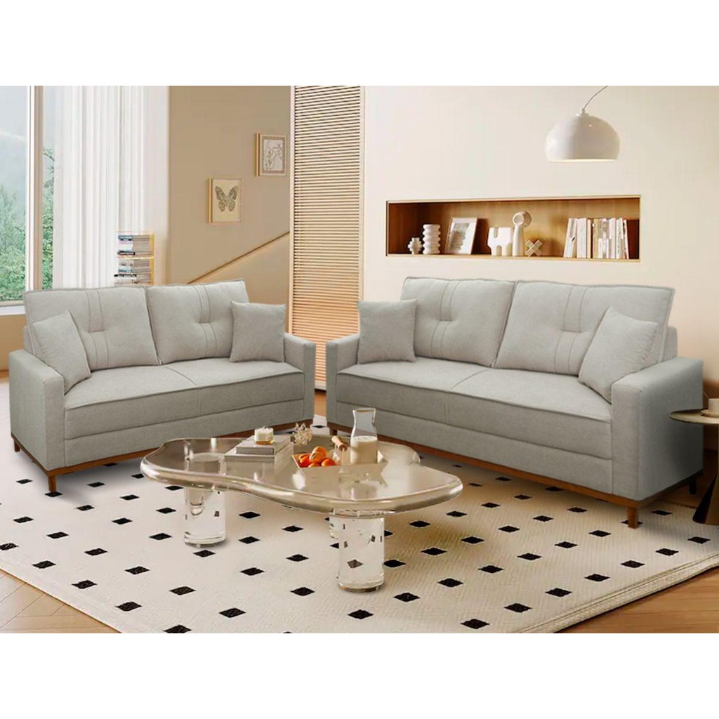 Conjunto Sofá Living 3 e 2 Malibu Bouclê Bege 1,50/2,30m - King House em Oferta na Shopee