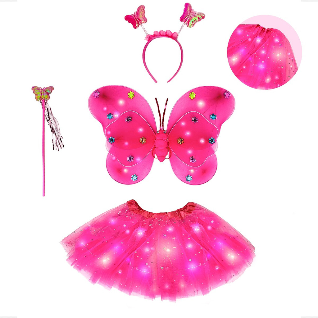 Fantasia Feminina Adulta Infantil Com Led Asas Varinha 30 Cm