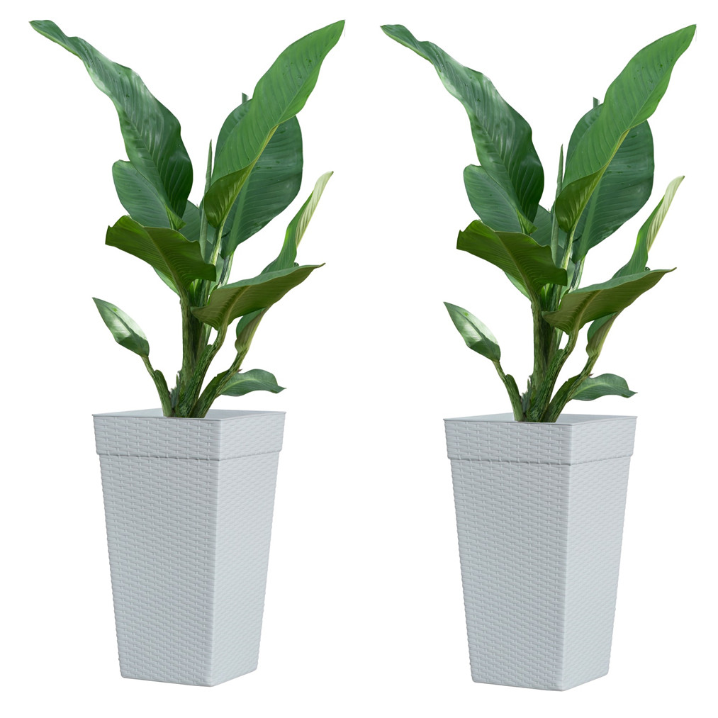 2 Vasos Coluna Rattan Quadrado 17,5 Litros Flores - Plantas - Pomar - Jardim