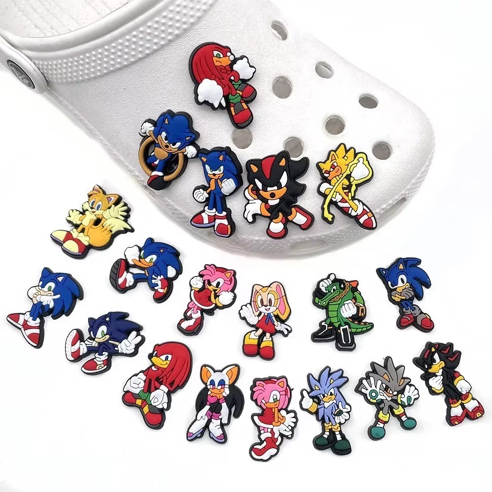 10 Unidades/Conjunto Sonic The Hedgehog DIY Shoes Pins Charms Chinelos De Botão (Enviado Aleatoriamente)