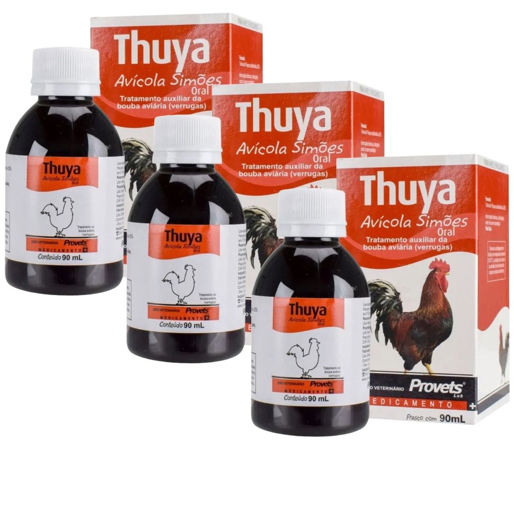 03 THUYA AVÍCOLA SIMÕES 90ML VERUGAS PELOTAS BOLBA DAS AVES