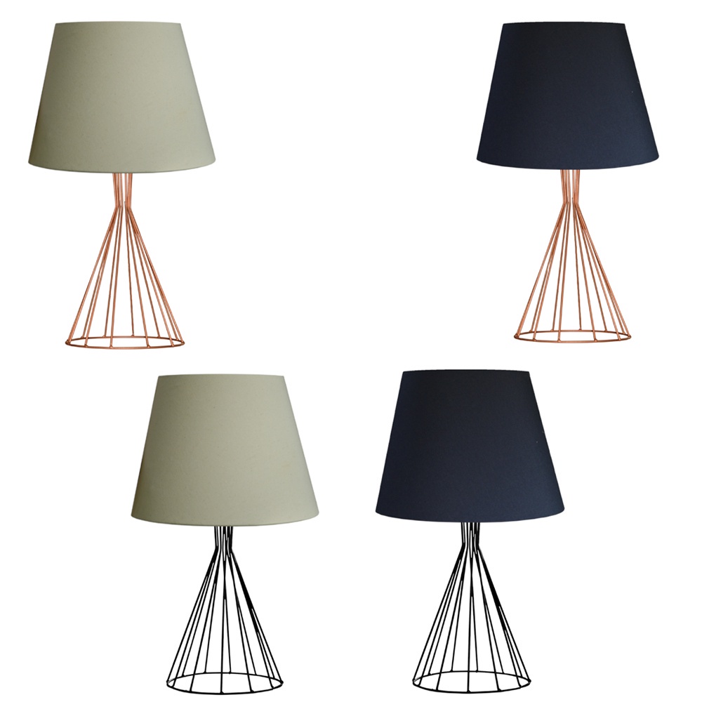 Abajur grande para sala ou Quarto - Base aramado cone e cúpula de tecido - Cobre ou Preto