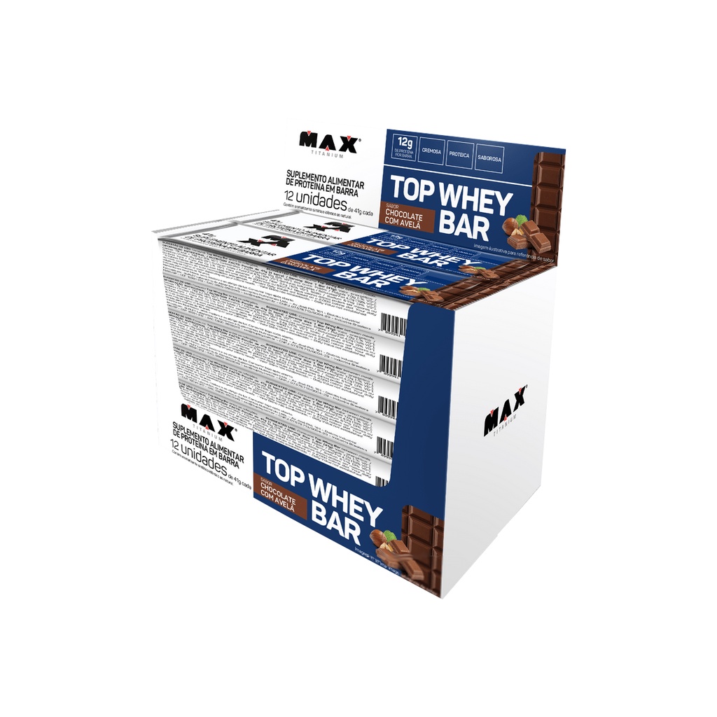 Kit 12x Top Whey Bar Chocolate com Avelã 41g Proteína em Barra Max Titanium