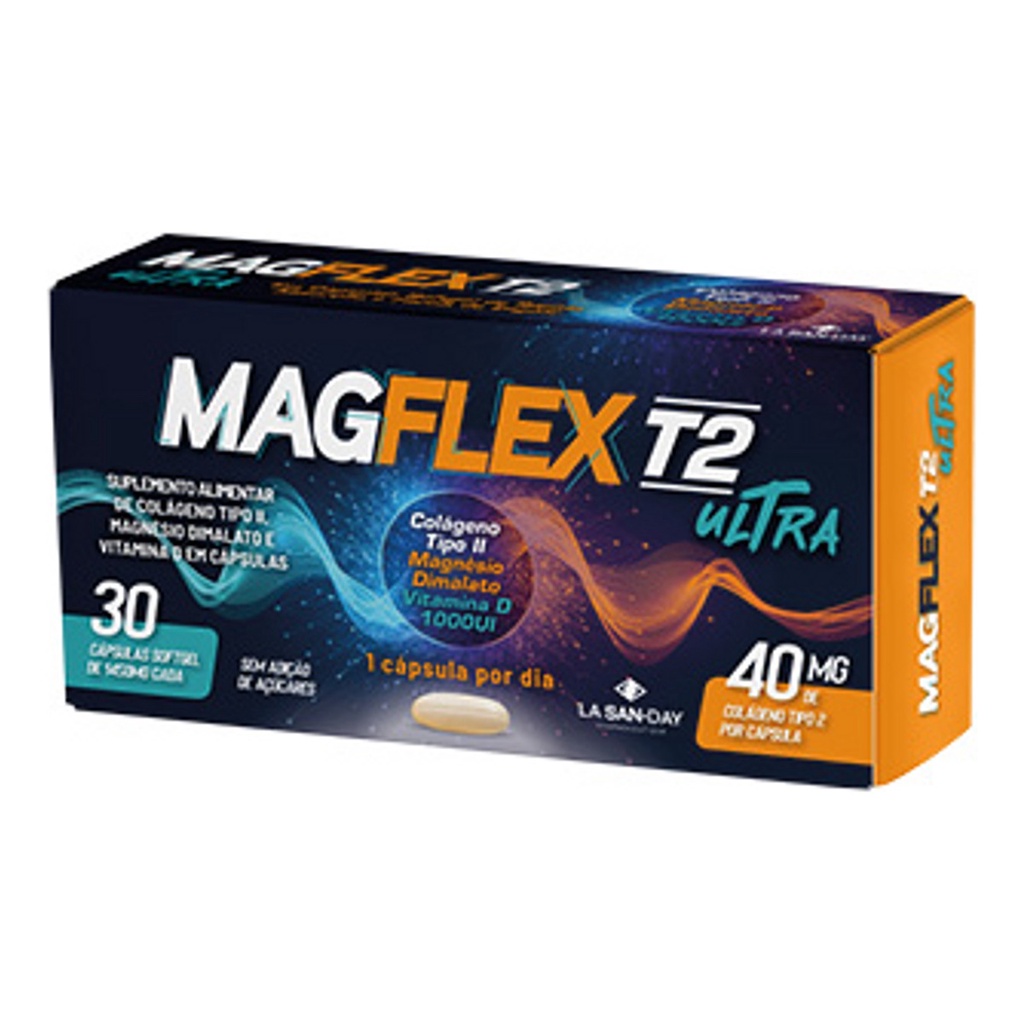 Magflex T2 Ultra 30 Capsulas Colágeno Tipo 2 + Magnésio Dimalato + Vitamina D (Melhora a Funçao Articular, Muscular, Ossos e Dentes)