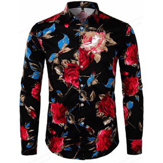 Camisa Floral Havaiana Havaiana, Camisa Casual de Manga Longa, Camisa de Moda, Camisa de Praia Cubana, Roupa Masculina, Camisa Floral
