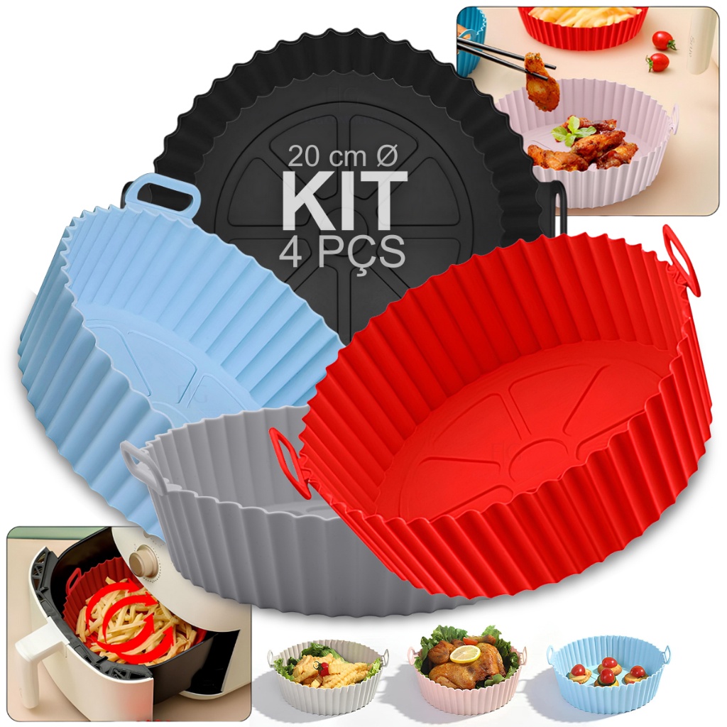 kit 4 Forma De Silicone Reutilizável Protetor Para Air Fryer Forno Microondas Forro Cesto Antiaderente