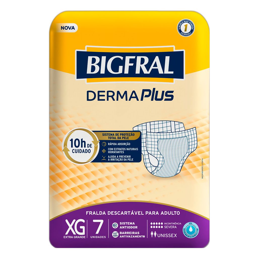 Fralda Geriátrica Bigfral Derma Plus Tamanho XG com 7 Unidades