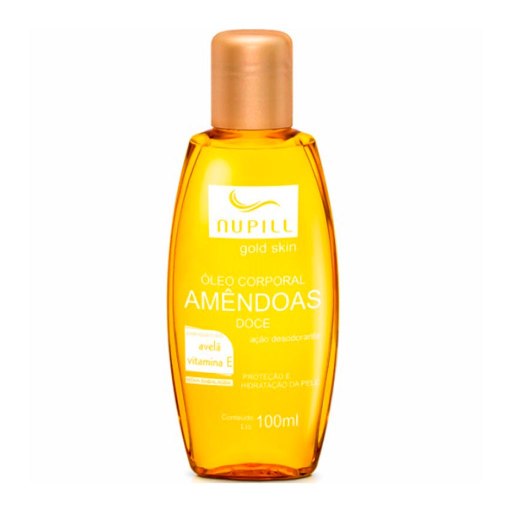 Óleo Corporal Amêndoas Doce Nupill Gold Skin com Óleo de Avelã e Vitamina E 100ml