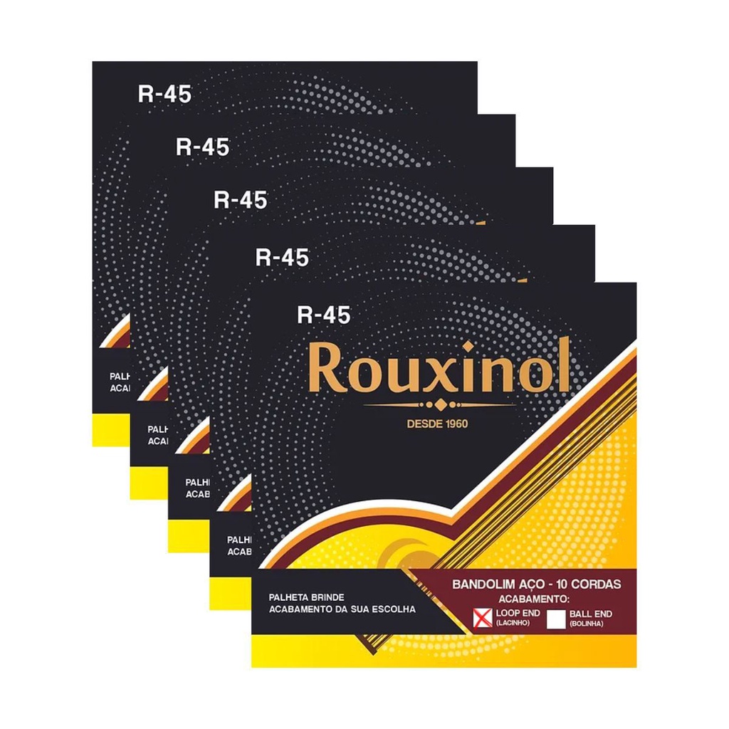 Kit 5 Encordoamento de Bandolim 10 Cordas Laço Clássico Rouxinol R45 PR45LEL