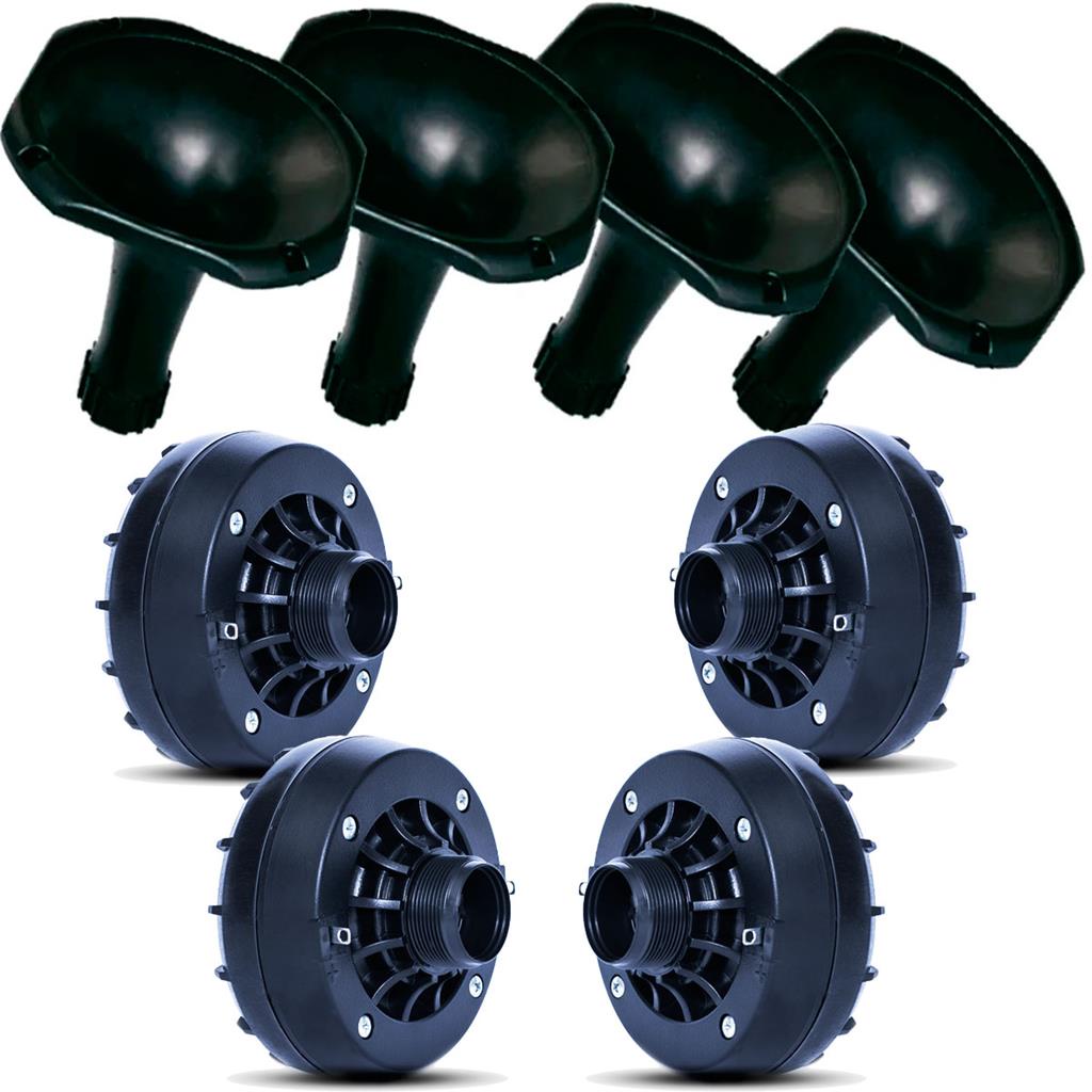 Kit 4 Driver Profissional 120w Rms + 4 Corneta Curta Orion para Corneteira Caixa Trio Som Carro Automotivo