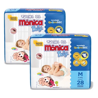 Kit 2 Fraldas Turma da Mônica Baby Jumbo M com 28un cada em Oferta na Shopee