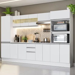 Armário de Cozinha Completa 100% MDF 300 cm Frentes Branco Smart Madesa 01