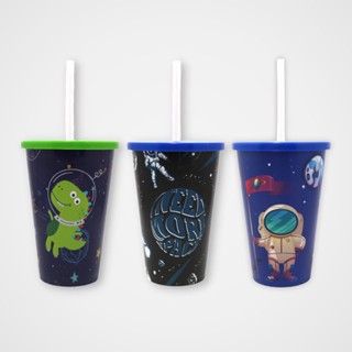 Copo De Plástico Com Canudo Astronautas - 550ml