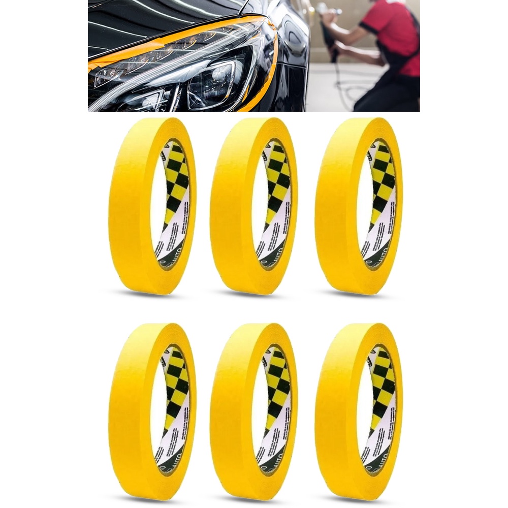 Kit 6 Fitas Crepe Automotiva Adelbras Amarela 18mm x 40m