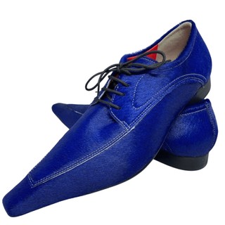 Sapato Masculino Italiano em Couro Social Executivo Azul Apogeu Bico Fino Ref: 610
