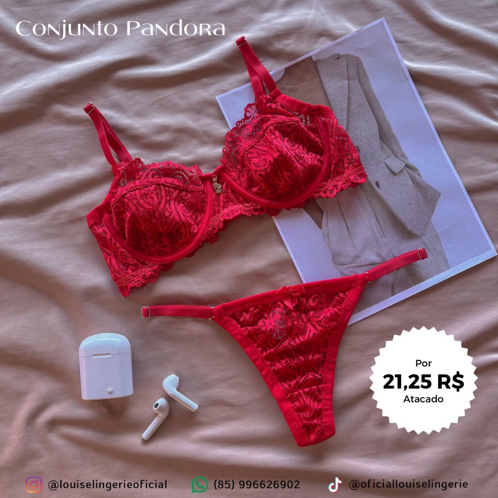 Conjunto Pandora / Conjunto Lingerie em renda sem bojo com aro, alças reguláveis e calcinha fio - Conjunto lingerie sexy com foro renda de qualidade.