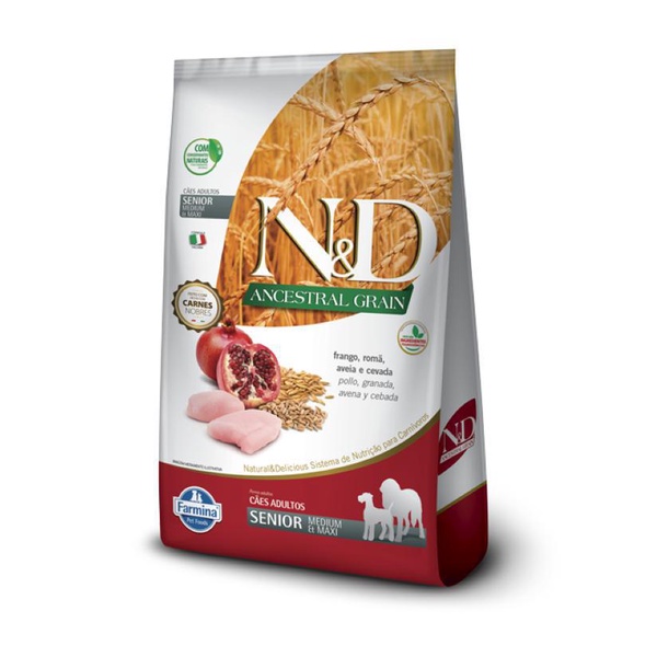 Ração Farmina N&D Ancestral Grain para Cães Sênior de Raças Médias sabor Frango e Romã 2,5kg
